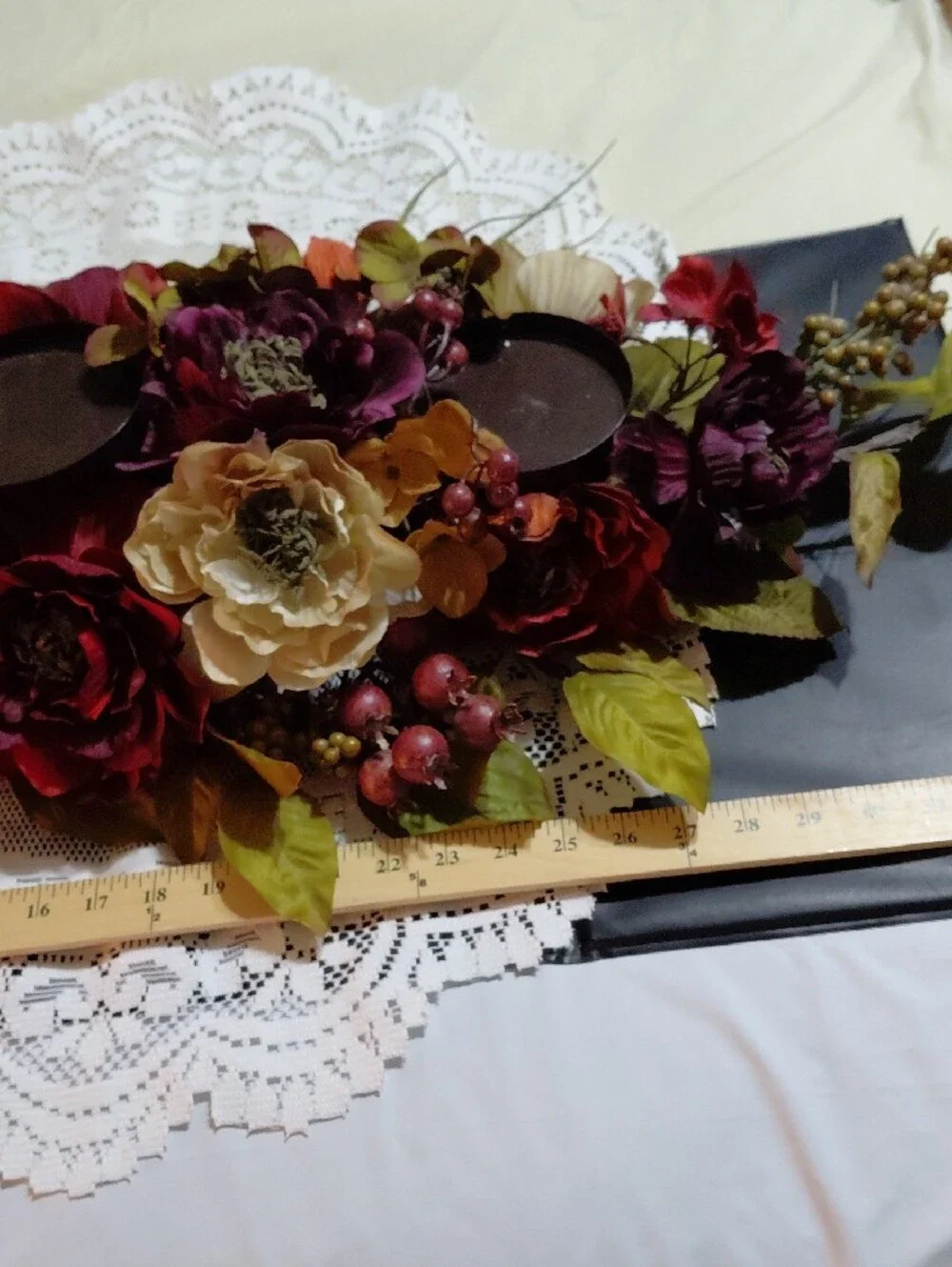 Home Interiors Burgundy, Cream & Gold Faux Floral Candle Centerpiece